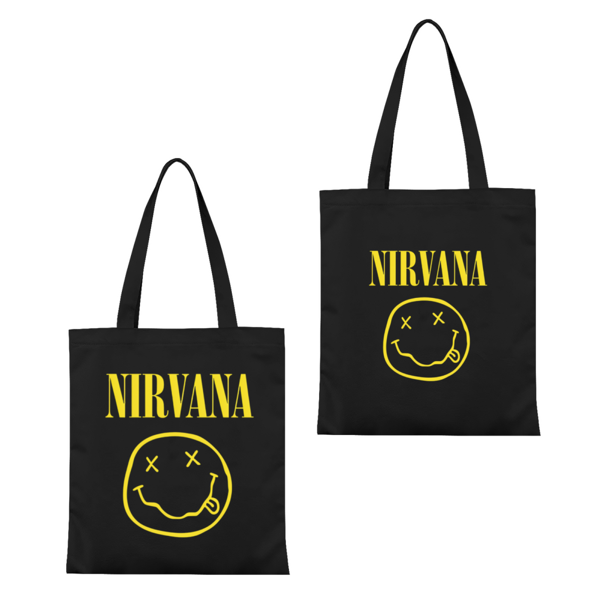 Nirvana Classic Smiley Canvas Tote Bag — a Nirvana smiley-themed graphic