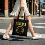 Nirvana Classic Smiley Canvas Tote Bag — a Nirvana smiley-themed graphic