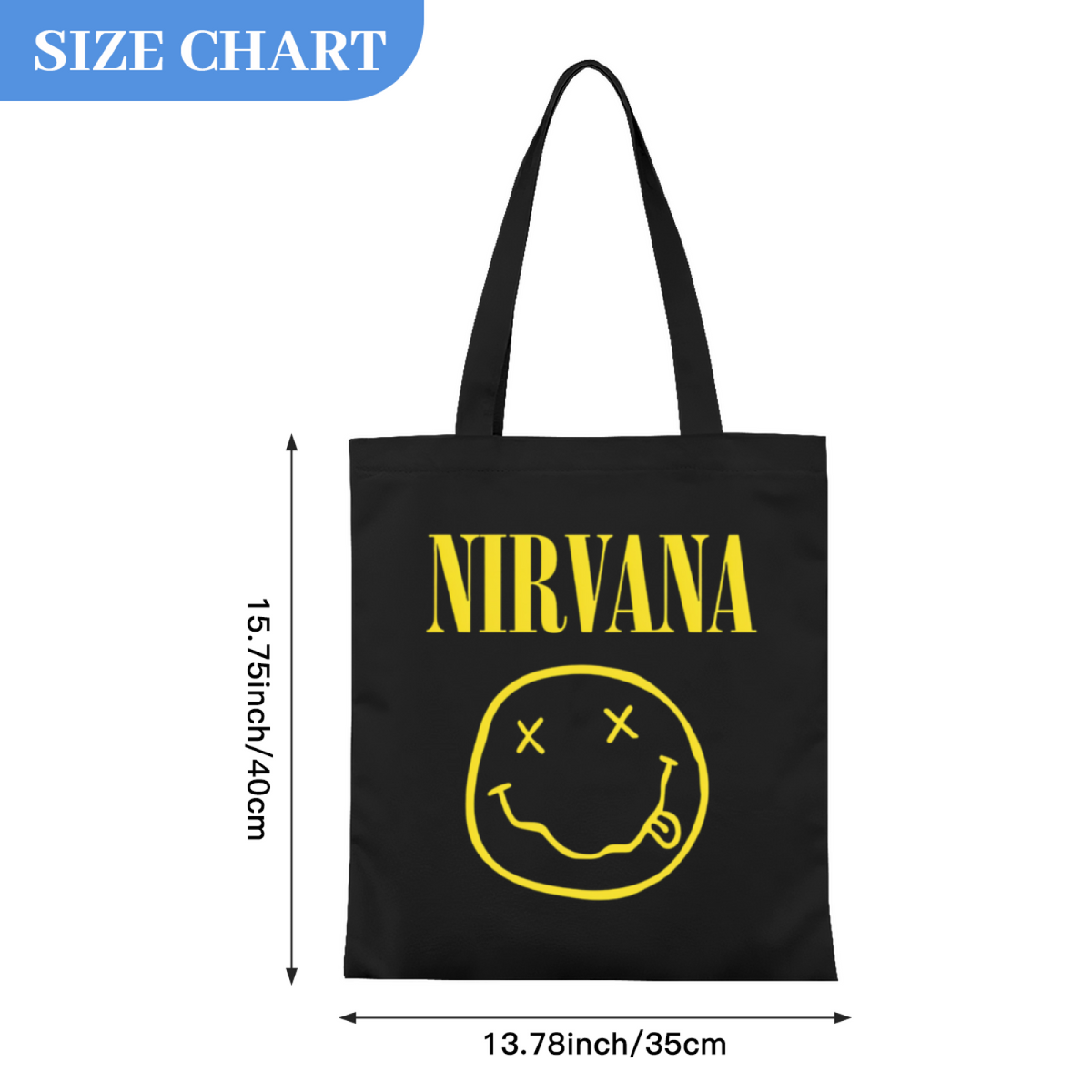 Nirvana Classic Smiley Canvas Tote Bag — a Nirvana smiley-themed graphic
