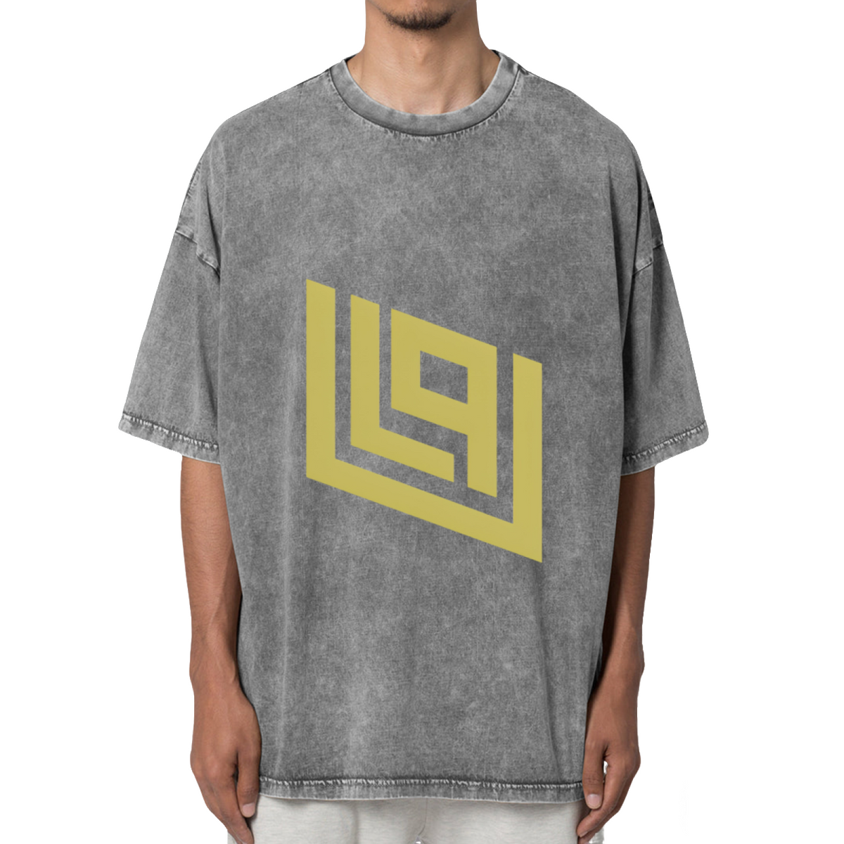 Gold Geometric Emblem Washed Graphic T-Shirt