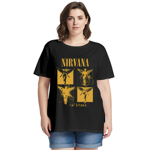 Graphic T-shirt product image with in utero four panel yellow angel artwork, black colorway