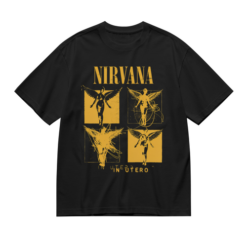 Graphic T-shirt product image with in utero four panel yellow angel artwork
