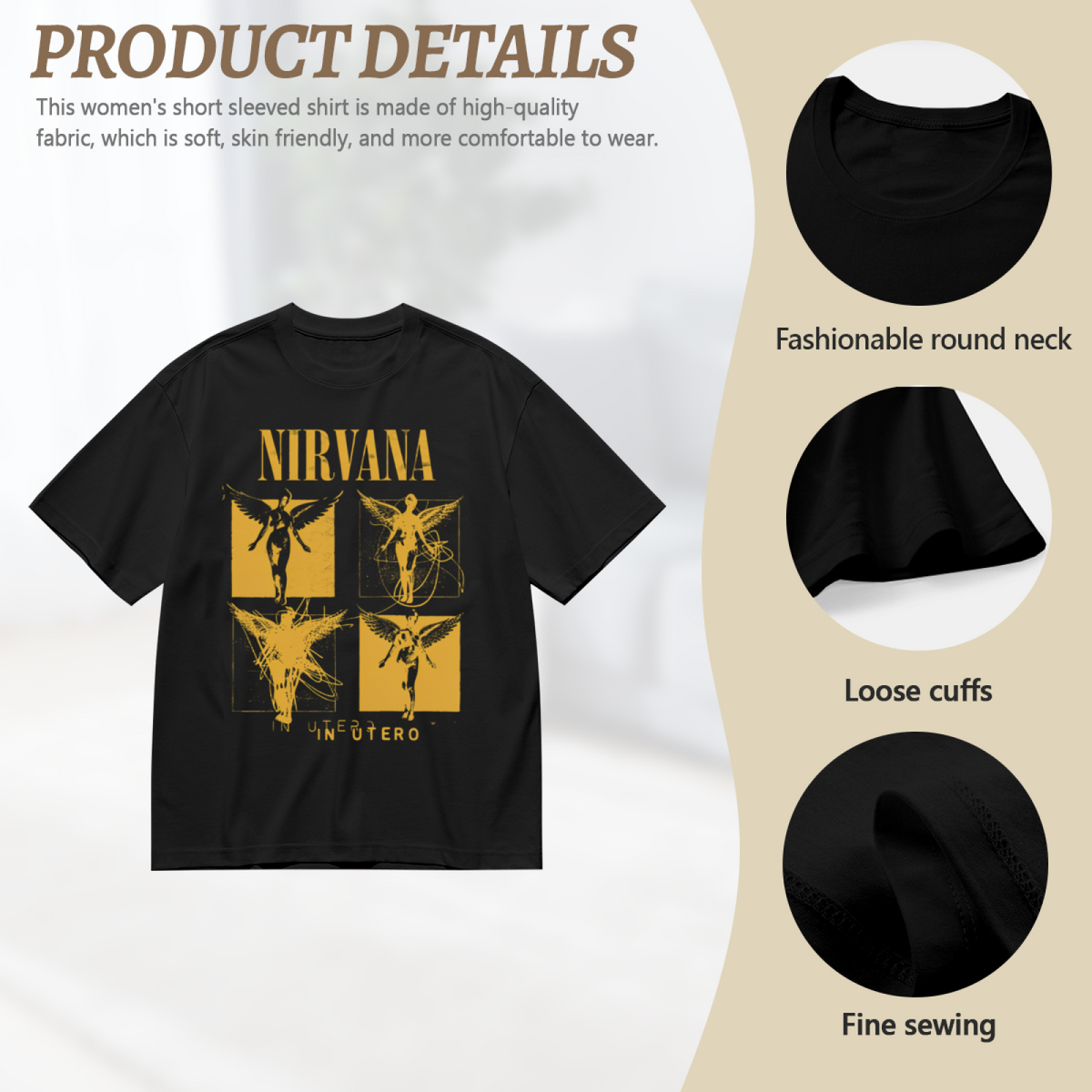 Graphic T-shirt product image with in utero four panel yellow angel artwork
