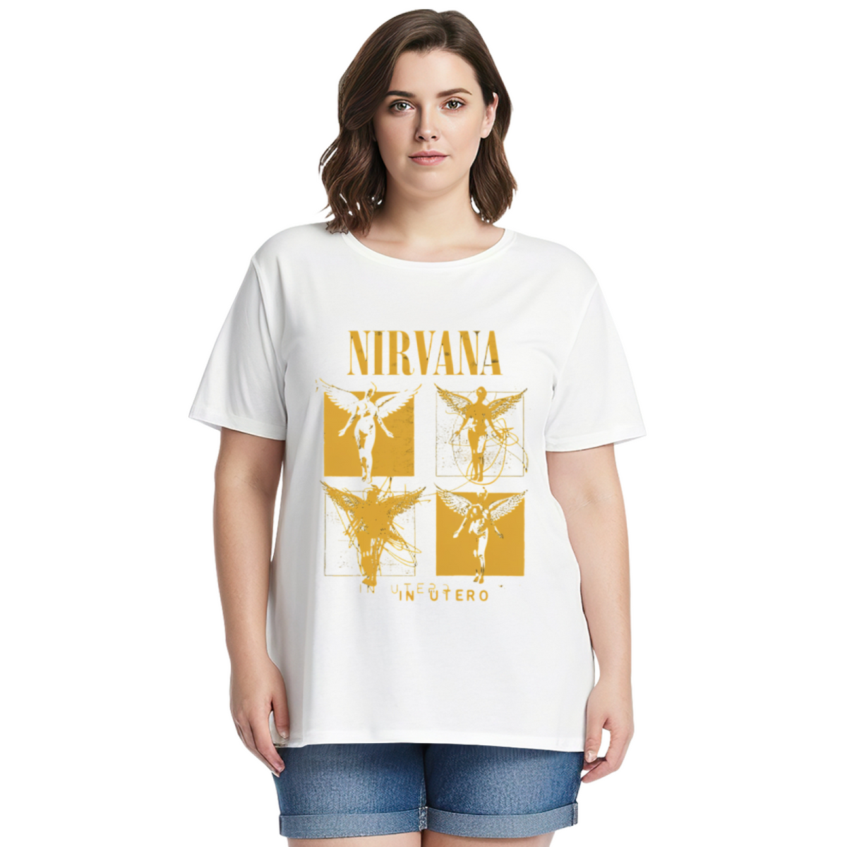 Nirvana In Utero Yellow Angel Panels Graphic T-Shirt
