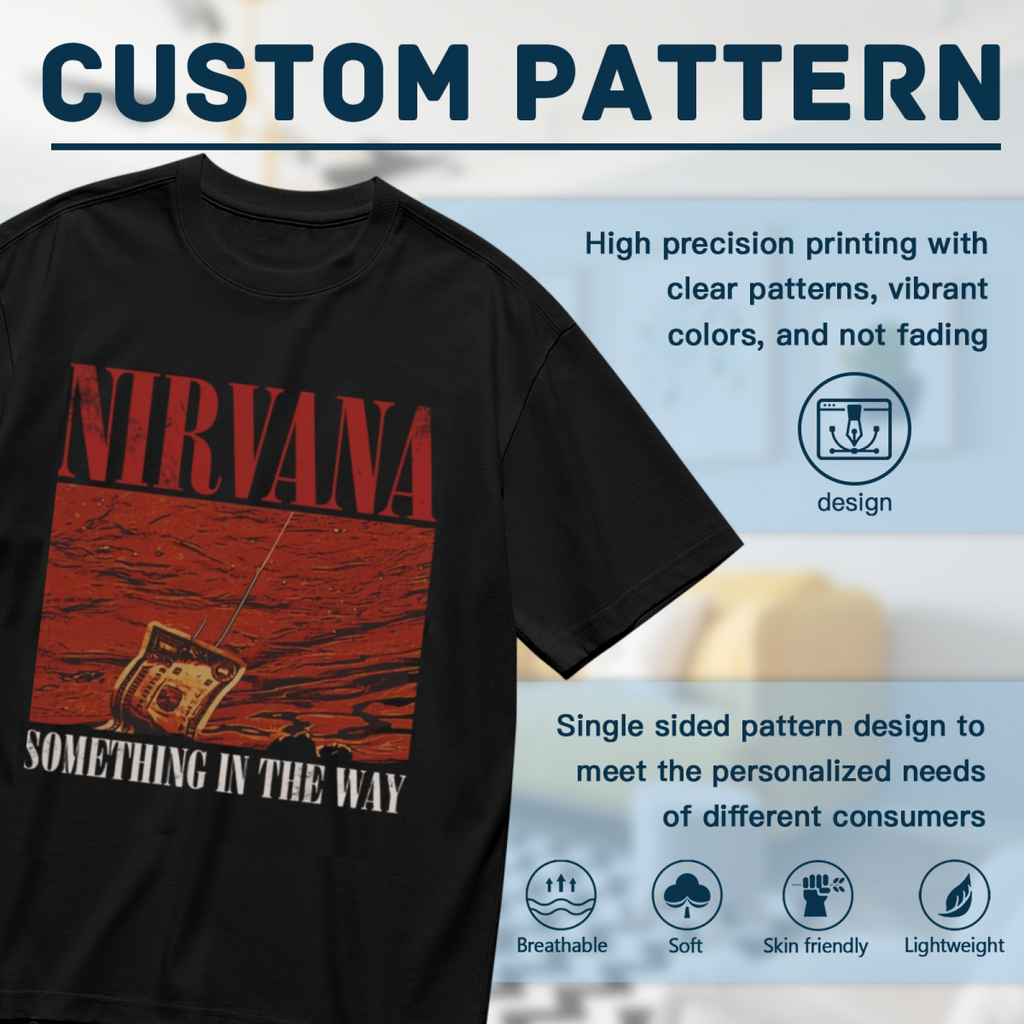 Nirvana Something in the Way Radio Graphic T-Shirt — product design preview of the artwork; a red vintage radio motif references “Something in the Way