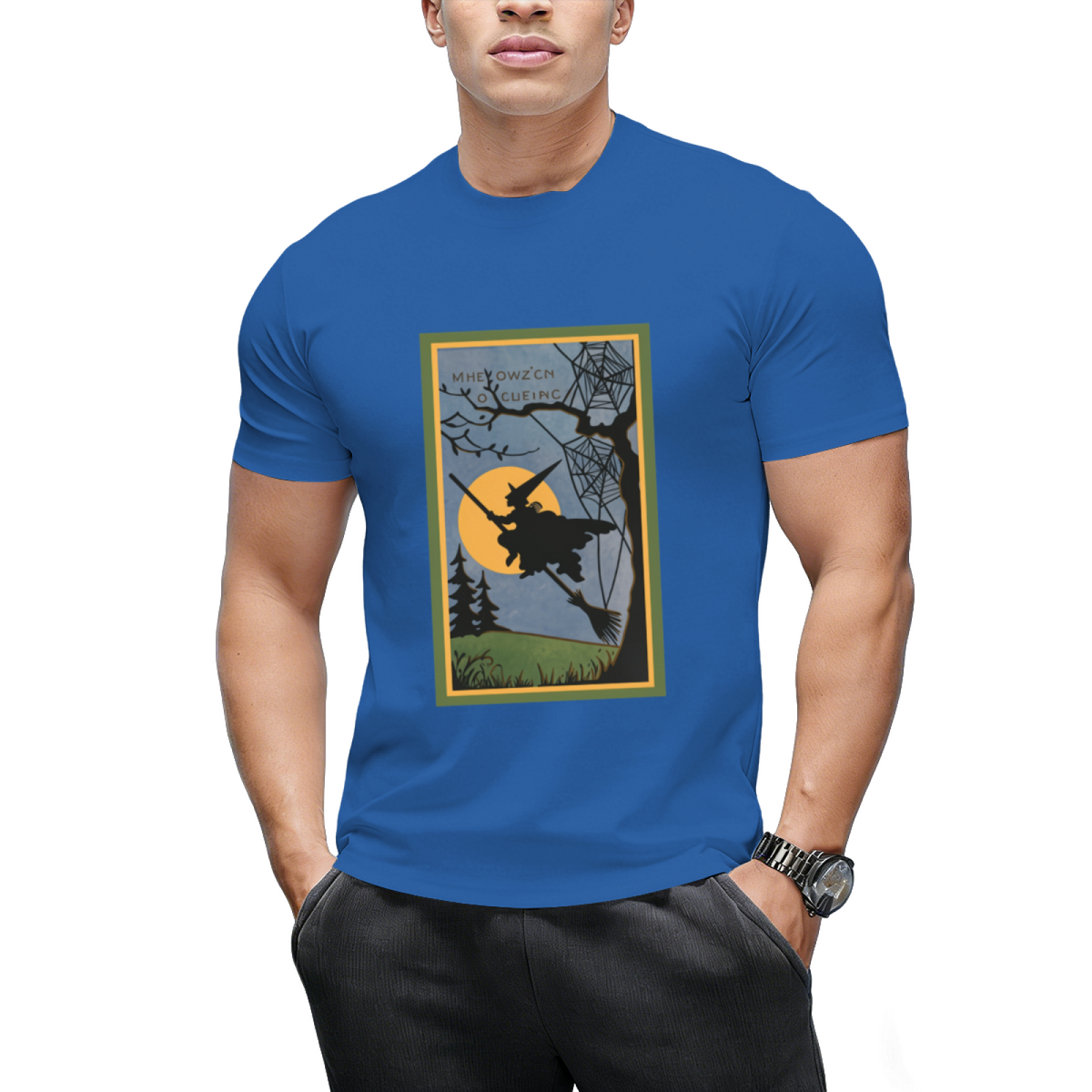 Vintage Look Halloween Flying Witch Graphic T-Shirt