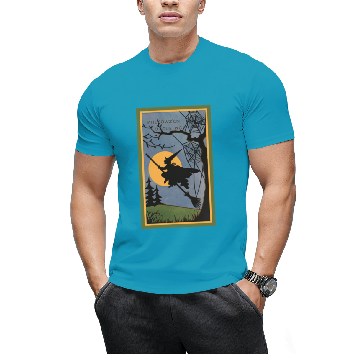 Vintage Look Halloween Flying Witch Graphic T-Shirt