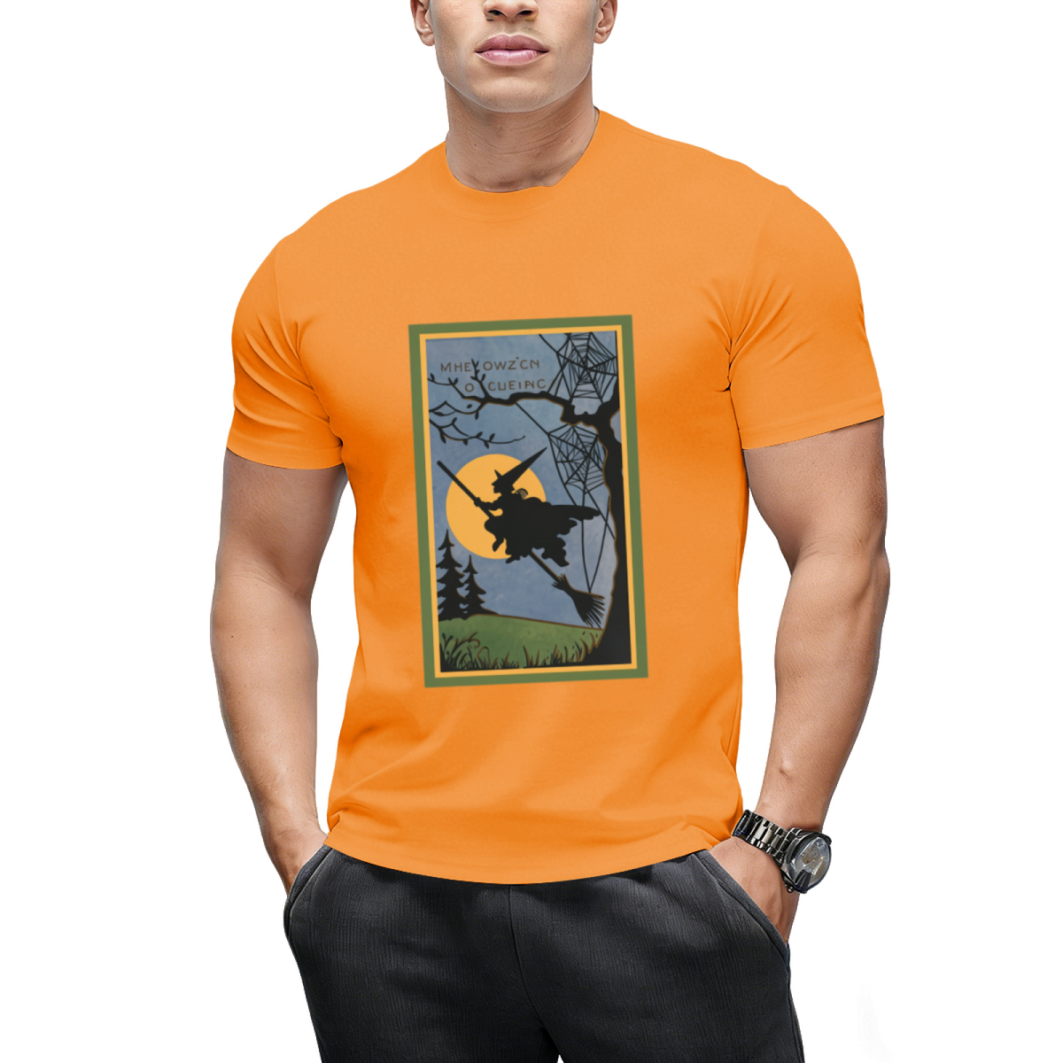 Vintage Look Halloween Flying Witch Graphic T-Shirt