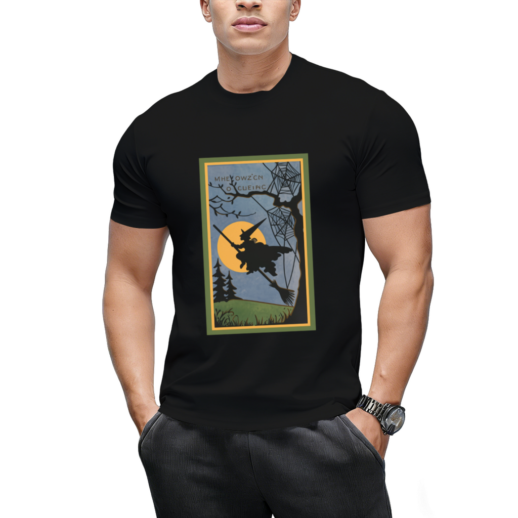 Vintage Look Halloween Flying Witch Graphic T-Shirt