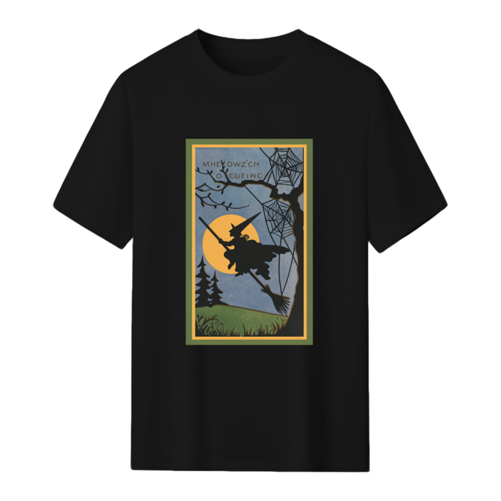 Vintage Look Halloween Flying Witch Graphic T-Shirt