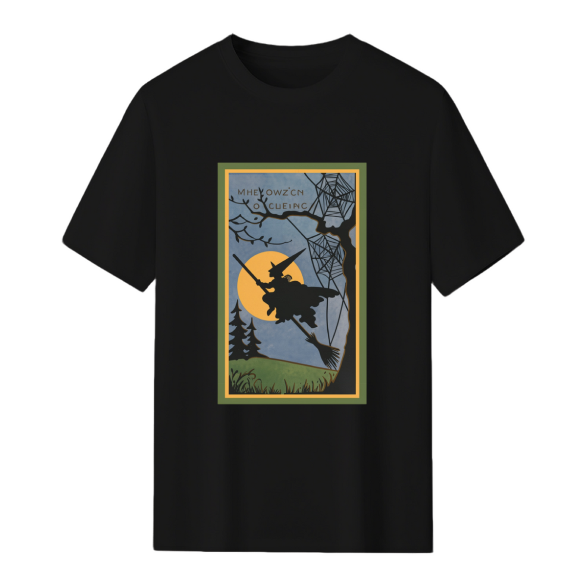 Vintage Look Halloween Flying Witch Graphic T-Shirt