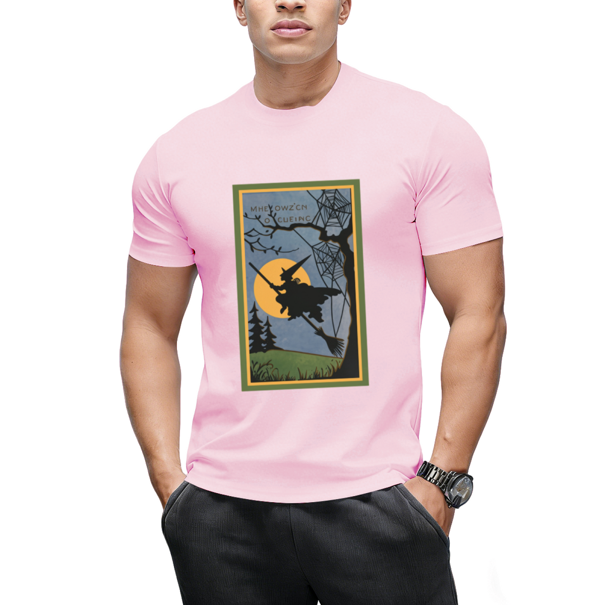 Vintage Look Halloween Flying Witch Graphic T-Shirt
