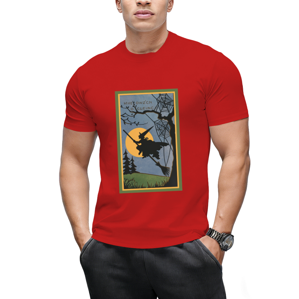 Vintage Look Halloween Flying Witch Graphic T-Shirt