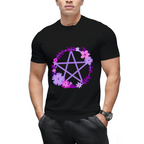 Purple Floral Pentacle Design Graphic T-Shirt