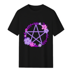 Purple Floral Pentacle Design Graphic T-Shirt