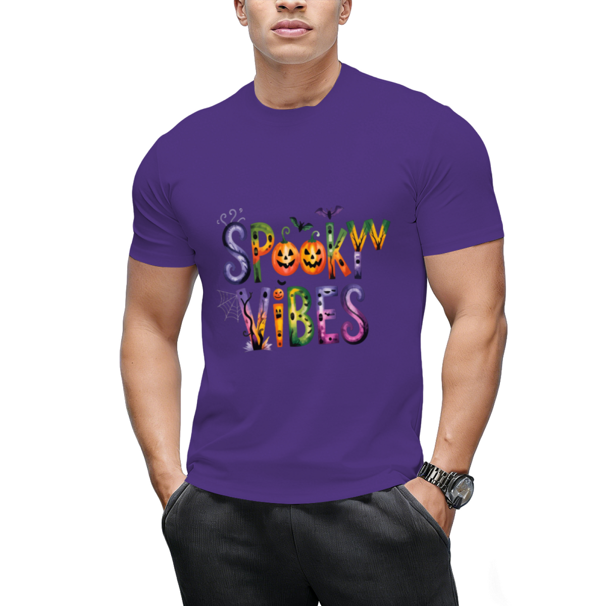 Spooky Vibes Pumpkin Halloween Graphic T-Shirt