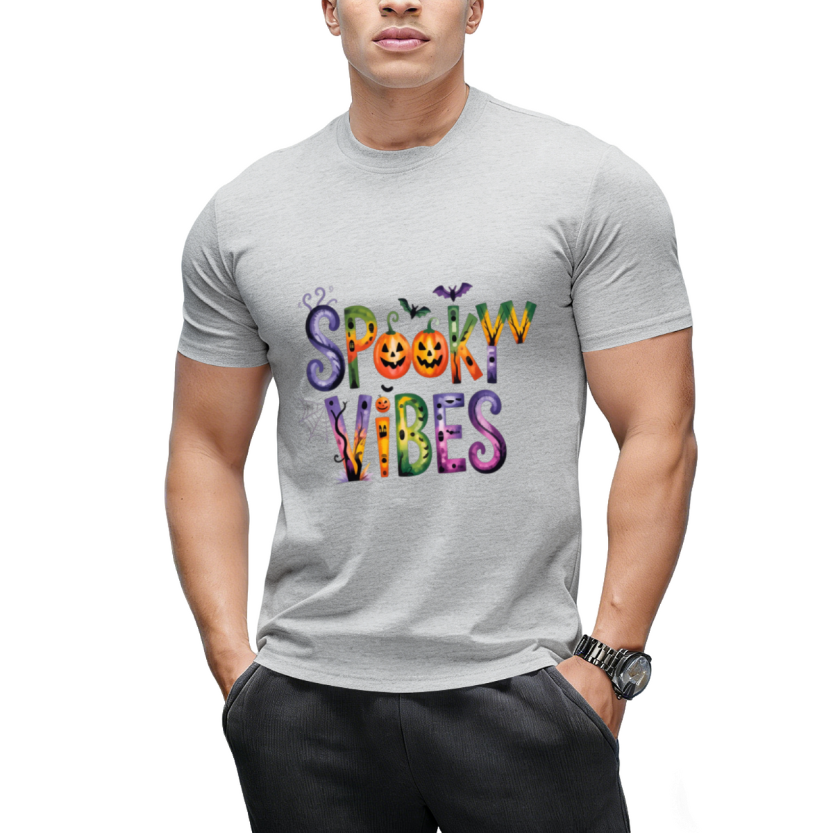 Spooky Vibes Pumpkin Halloween Graphic T-Shirt