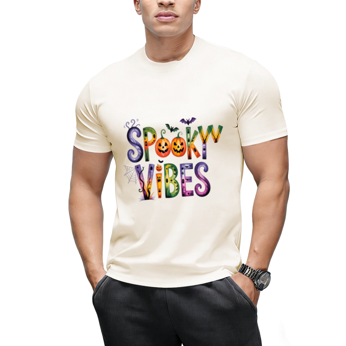 Spooky Vibes Pumpkin Halloween Graphic T-Shirt