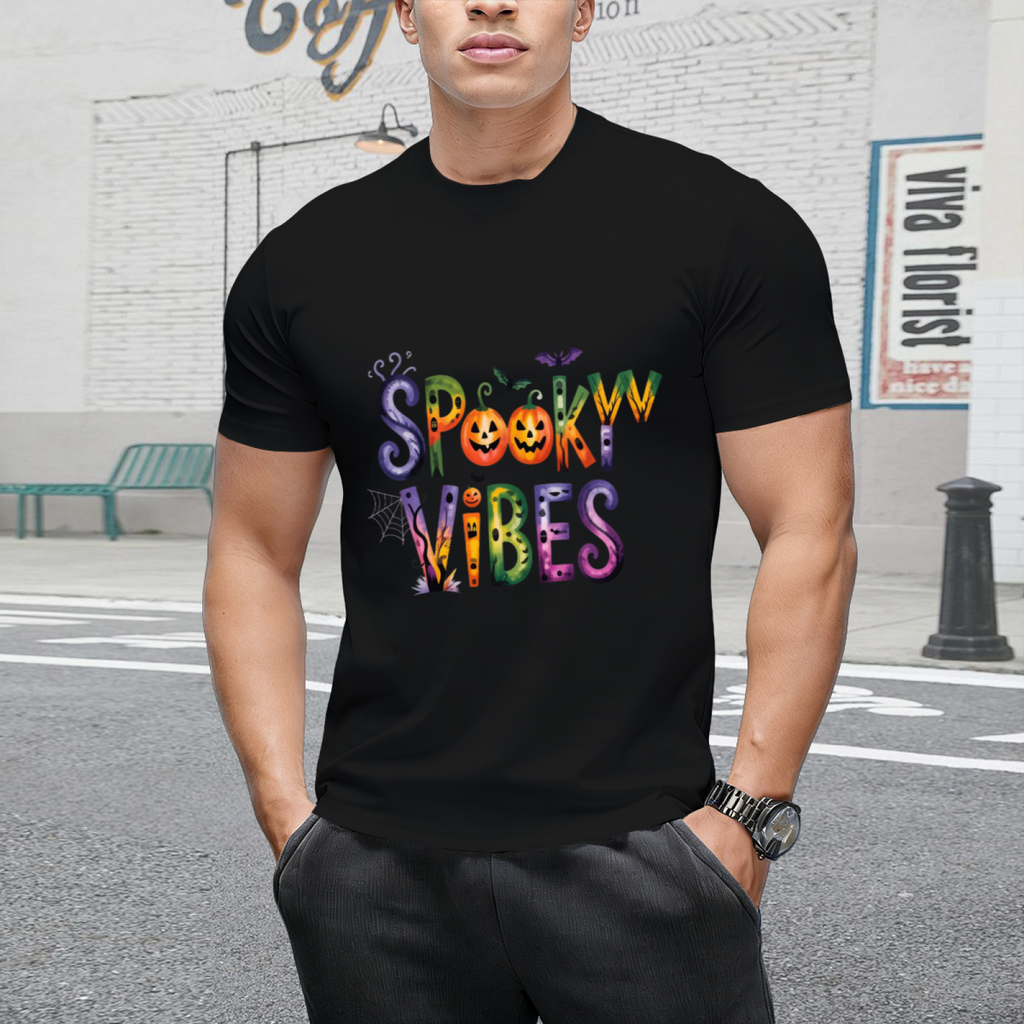 Spooky Vibes Pumpkin Halloween Graphic T-Shirt