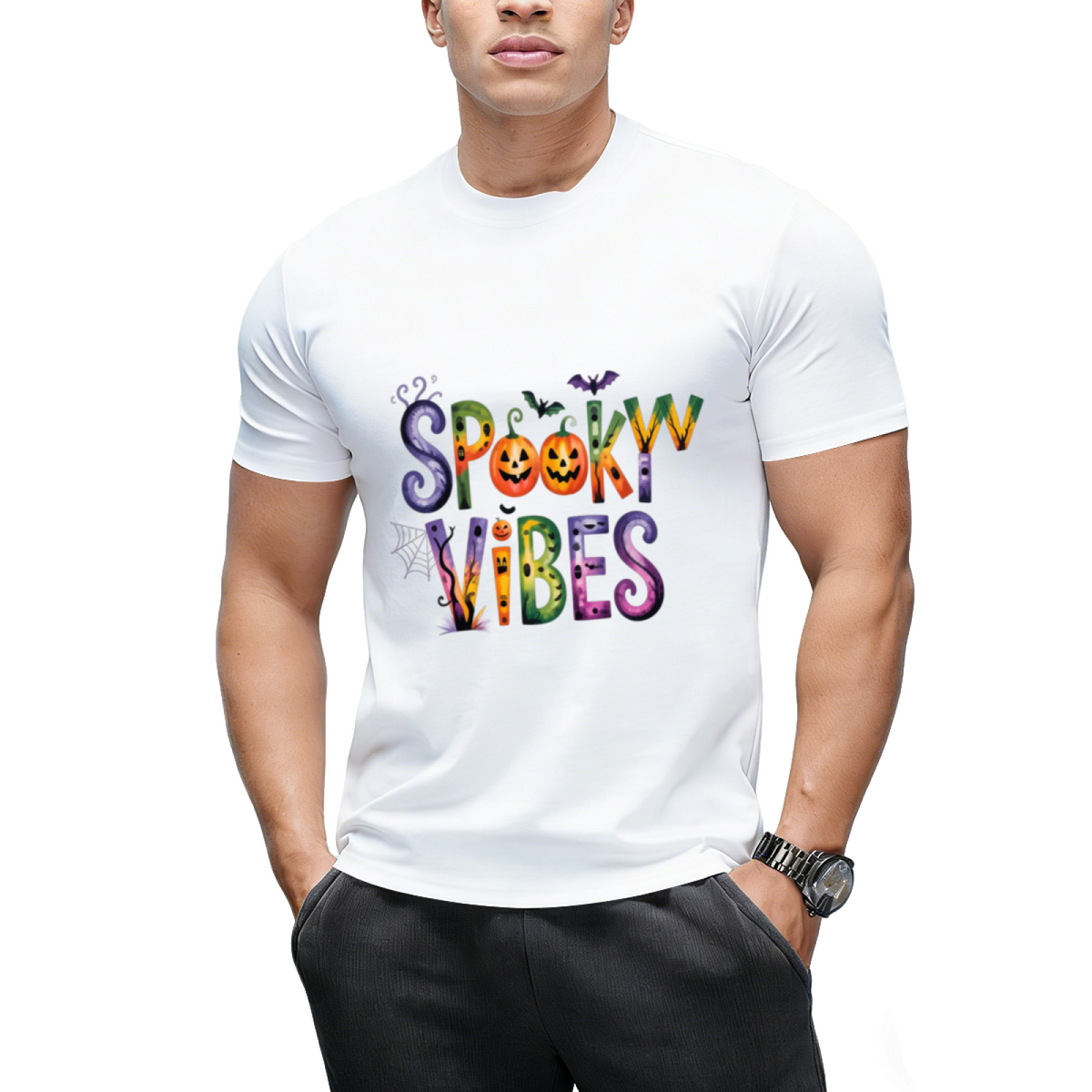 Spooky Vibes Pumpkin Halloween Graphic T-Shirt