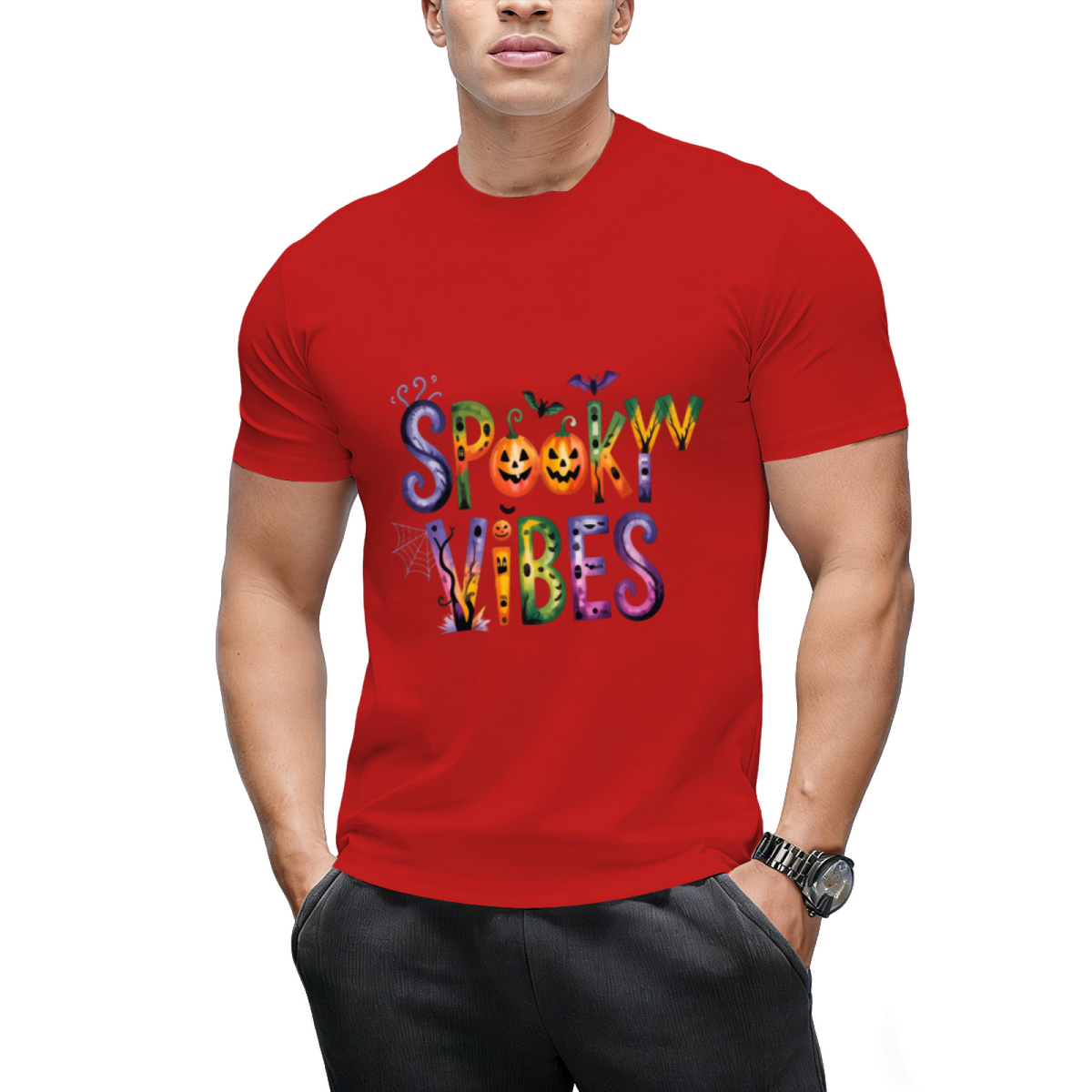 Spooky Vibes Pumpkin Halloween Graphic T-Shirt