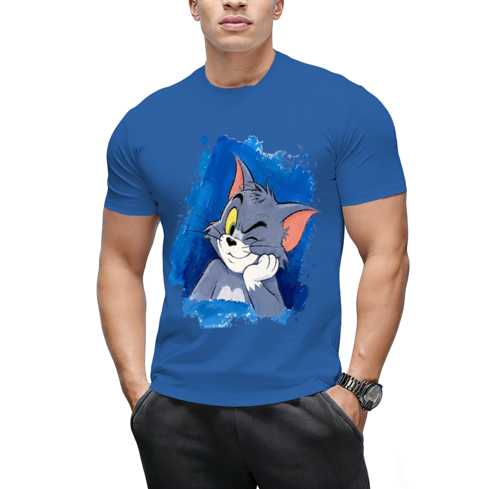 Tom Cat Peeking Blue Brushstroke Graphic Sweatshirt