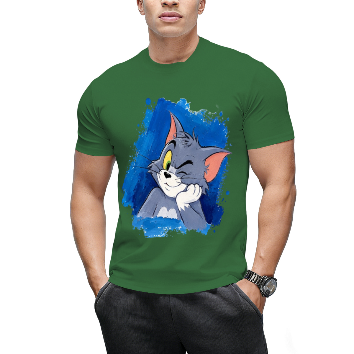 Tom Cat Peeking Blue Brushstroke Graphic Sweatshirt