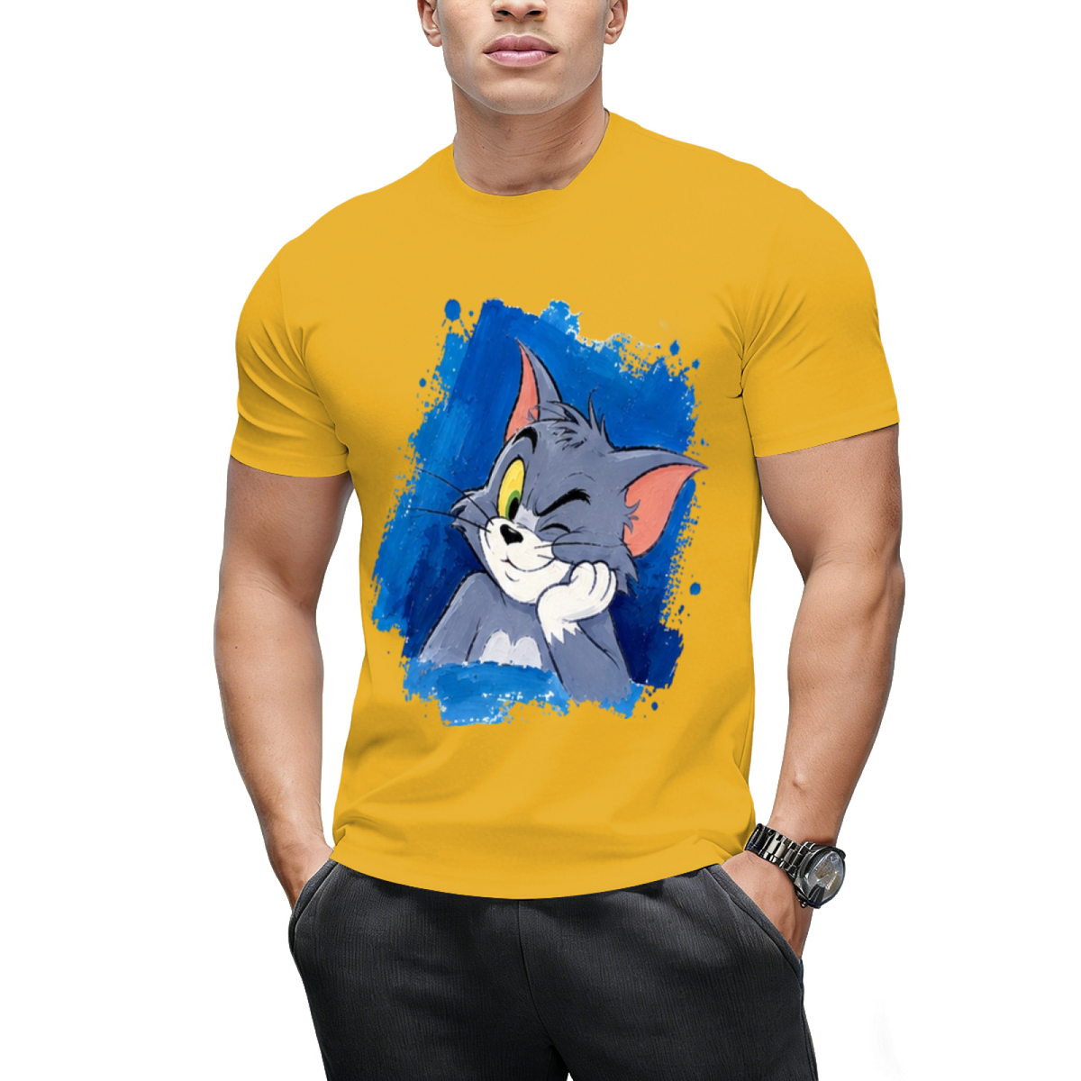 Tom Cat Peeking Blue Brushstroke Graphic Sweatshirt