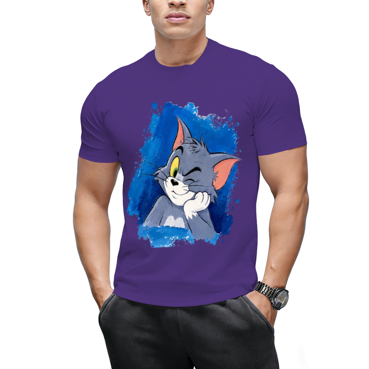 Tom Cat Peeking Blue Brushstroke Graphic Sweatshirt