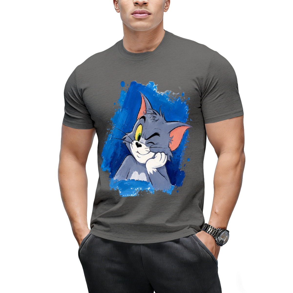 Tom Cat Peeking Blue Brushstroke Graphic Sweatshirt