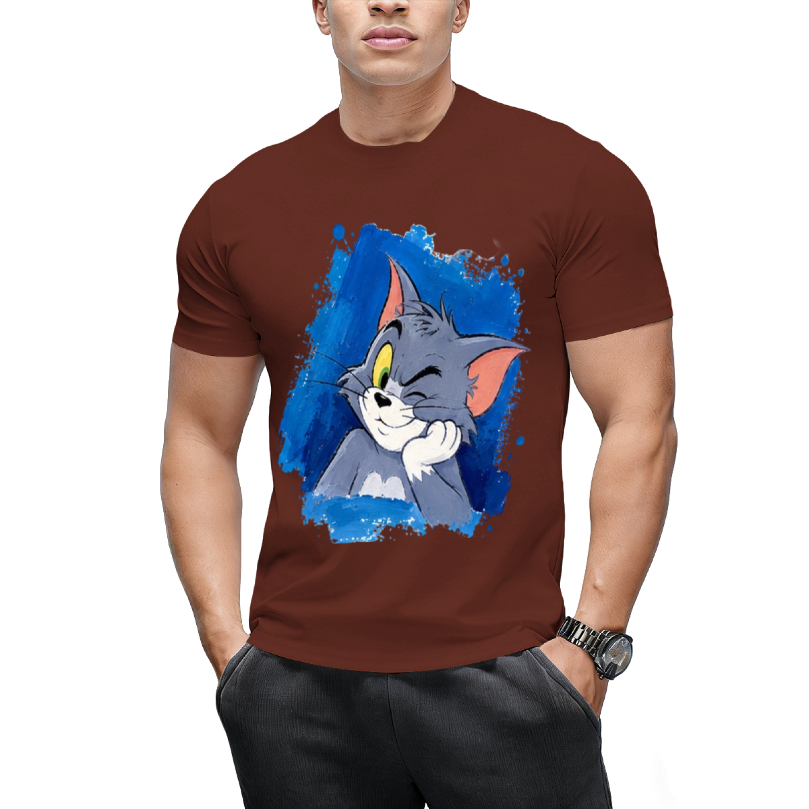 Tom Cat Peeking Blue Brushstroke Graphic Sweatshirt
