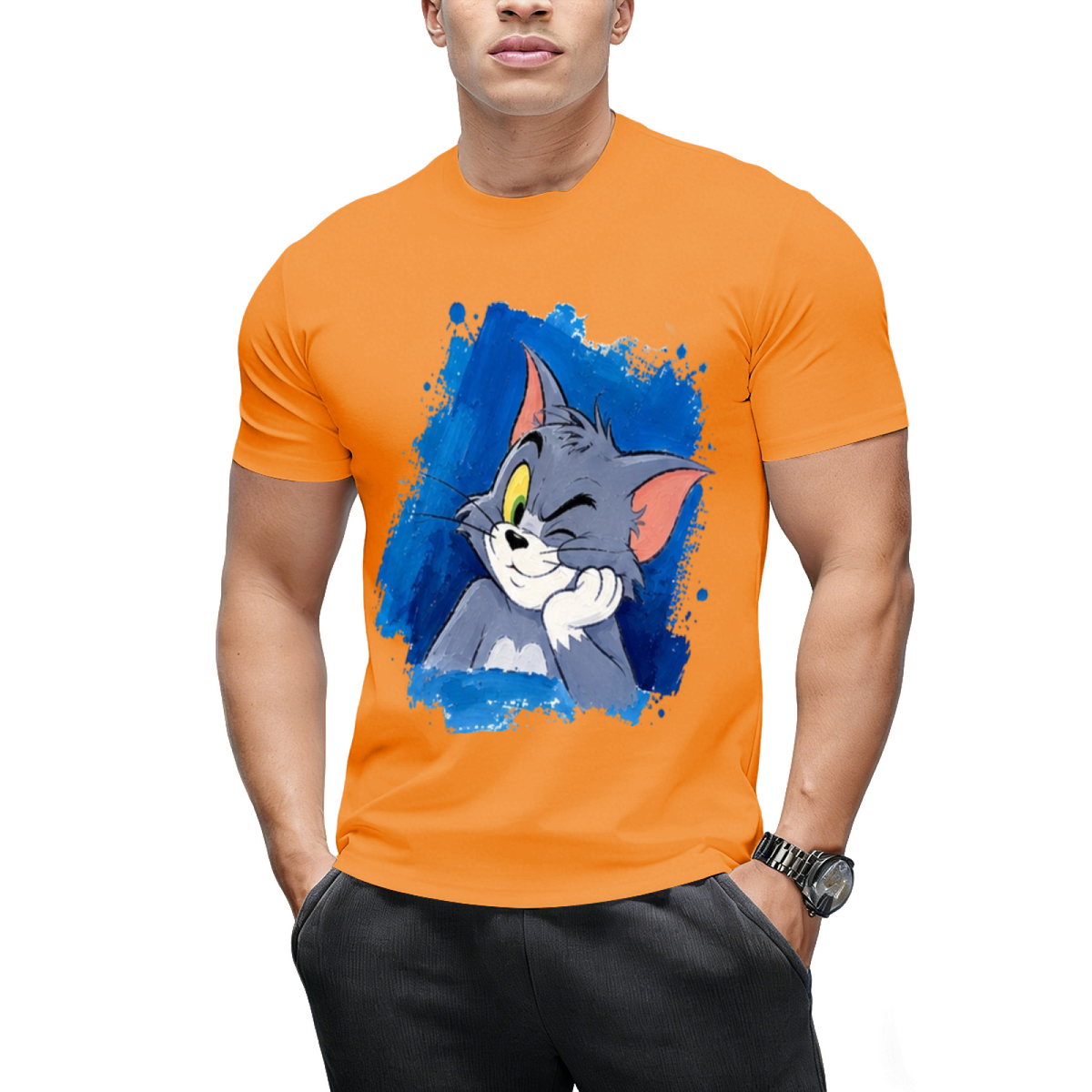 Tom Cat Peeking Blue Brushstroke Graphic Sweatshirt