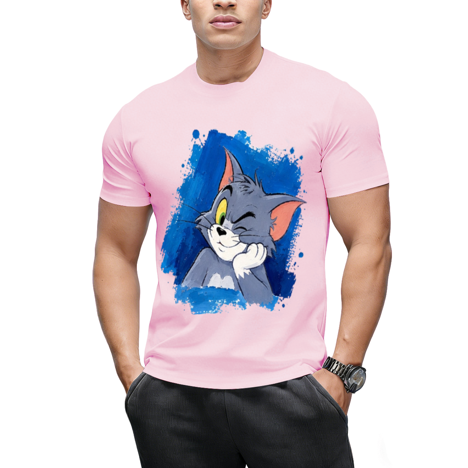 Tom Cat Peeking Blue Brushstroke Graphic Sweatshirt