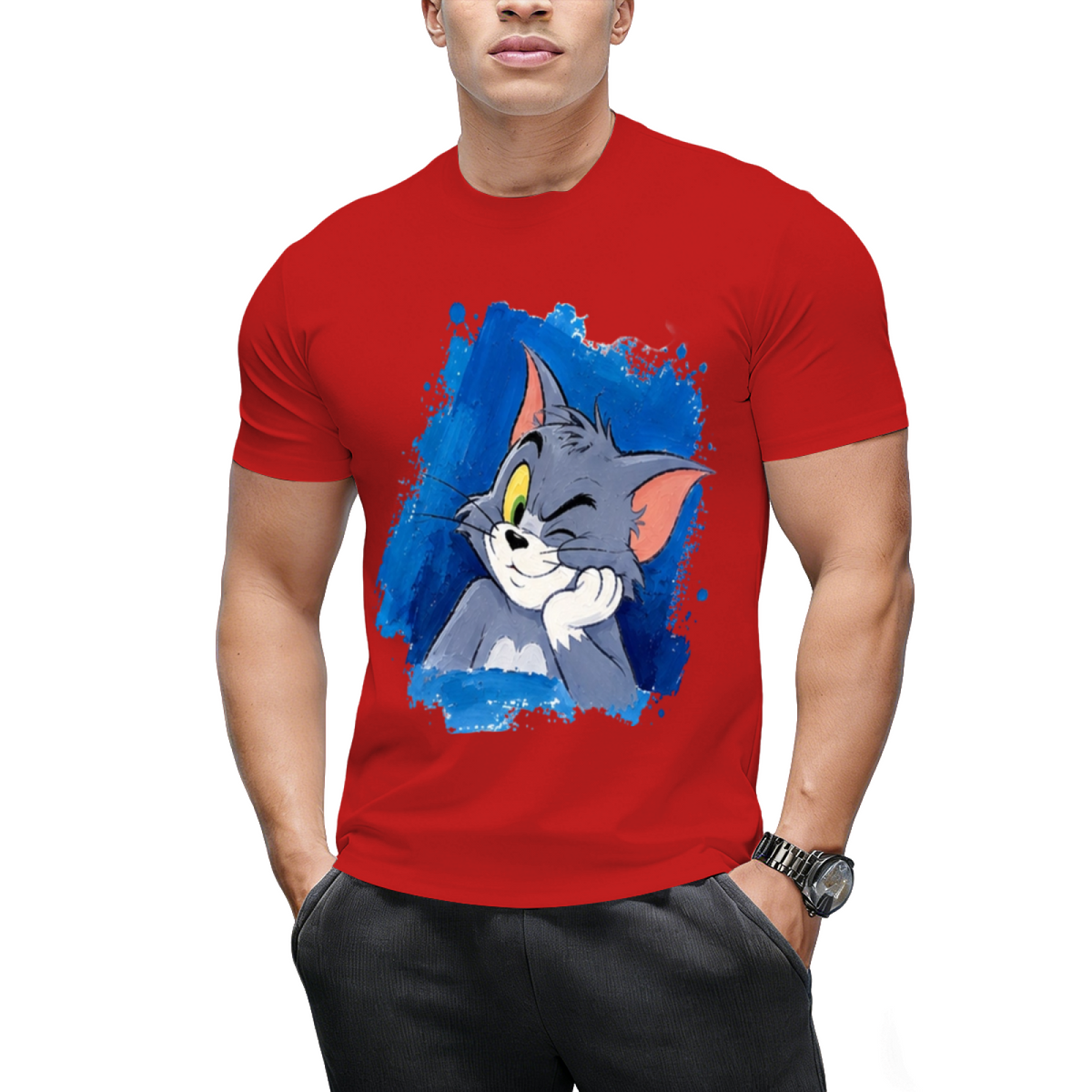 Tom Cat Peeking Blue Brushstroke Graphic Sweatshirt