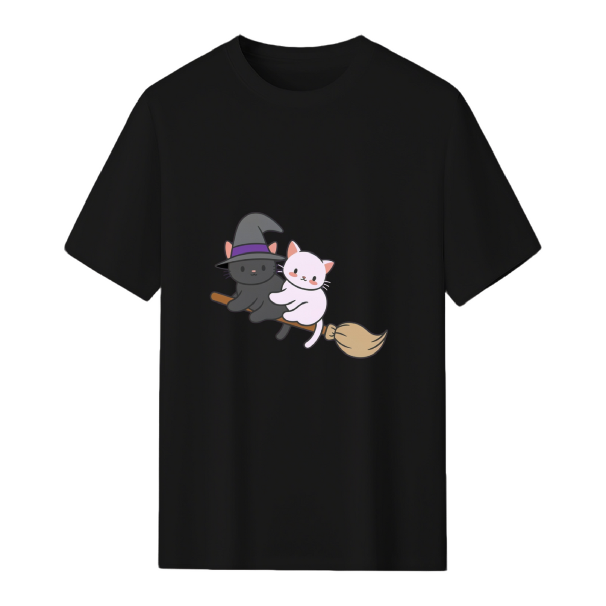 Kawaii Cats on a Broomstick Graphic T-Shirt