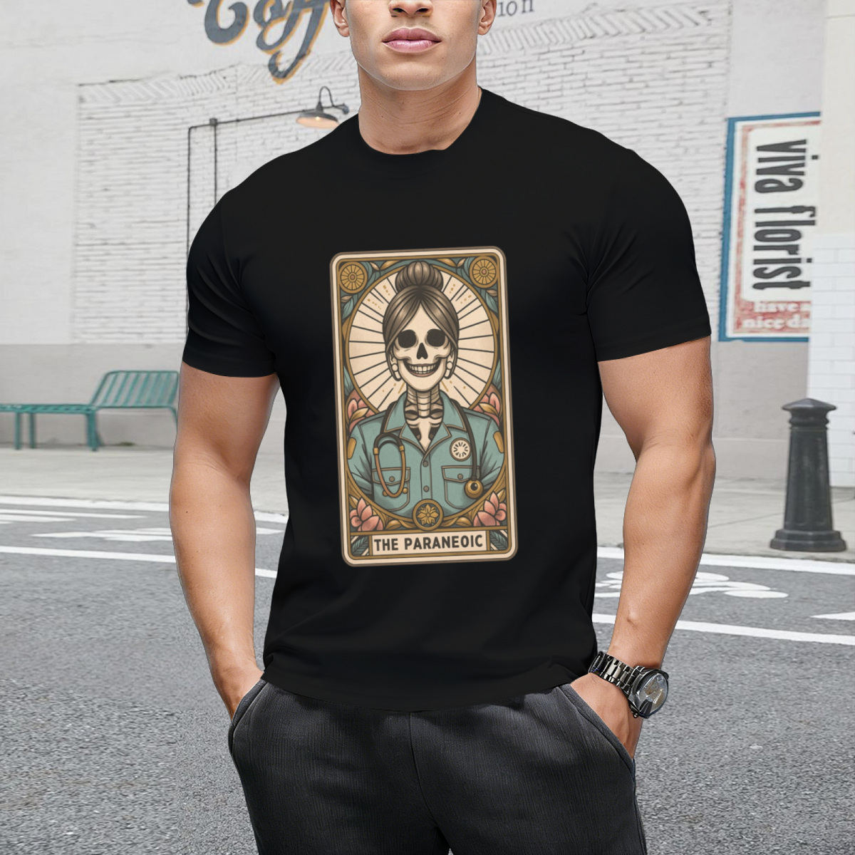 The Paramedic Tarot Card, Witchy Skeleton Paramedic Graphic T-Shirt