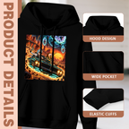 Hood, pouch pocket and sleeve-cuff detail images accompanying the women's Cosmic Car Detour hoodie