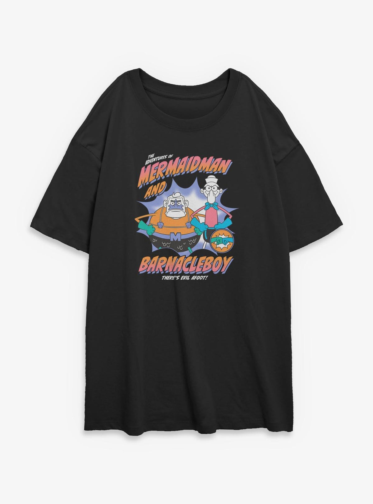 Spongebob Squarepants Heroes Mermaid Man and Barnacle Boy Girls Oversized T-Shirt