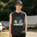 Nirvana Blue Tinted Band Photo Washed Tank Top — product image showing the a blue-tinted Nirvana band photograph design