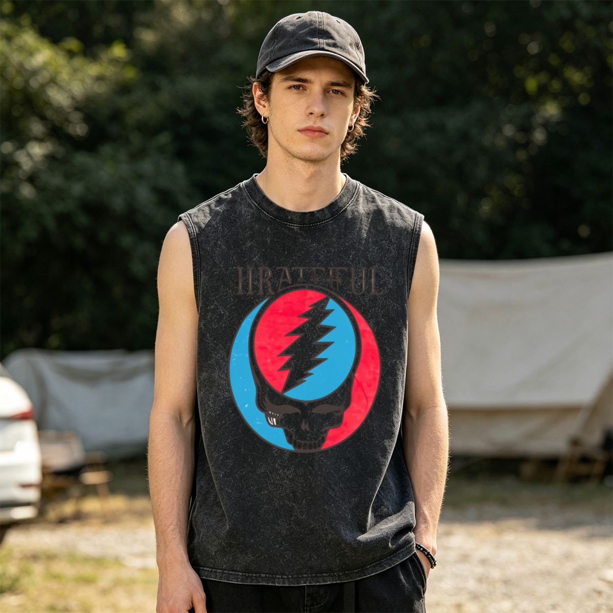 Grateful Dead washed graphic tank top with Cornell Spring Tour '77 Ringer graphic