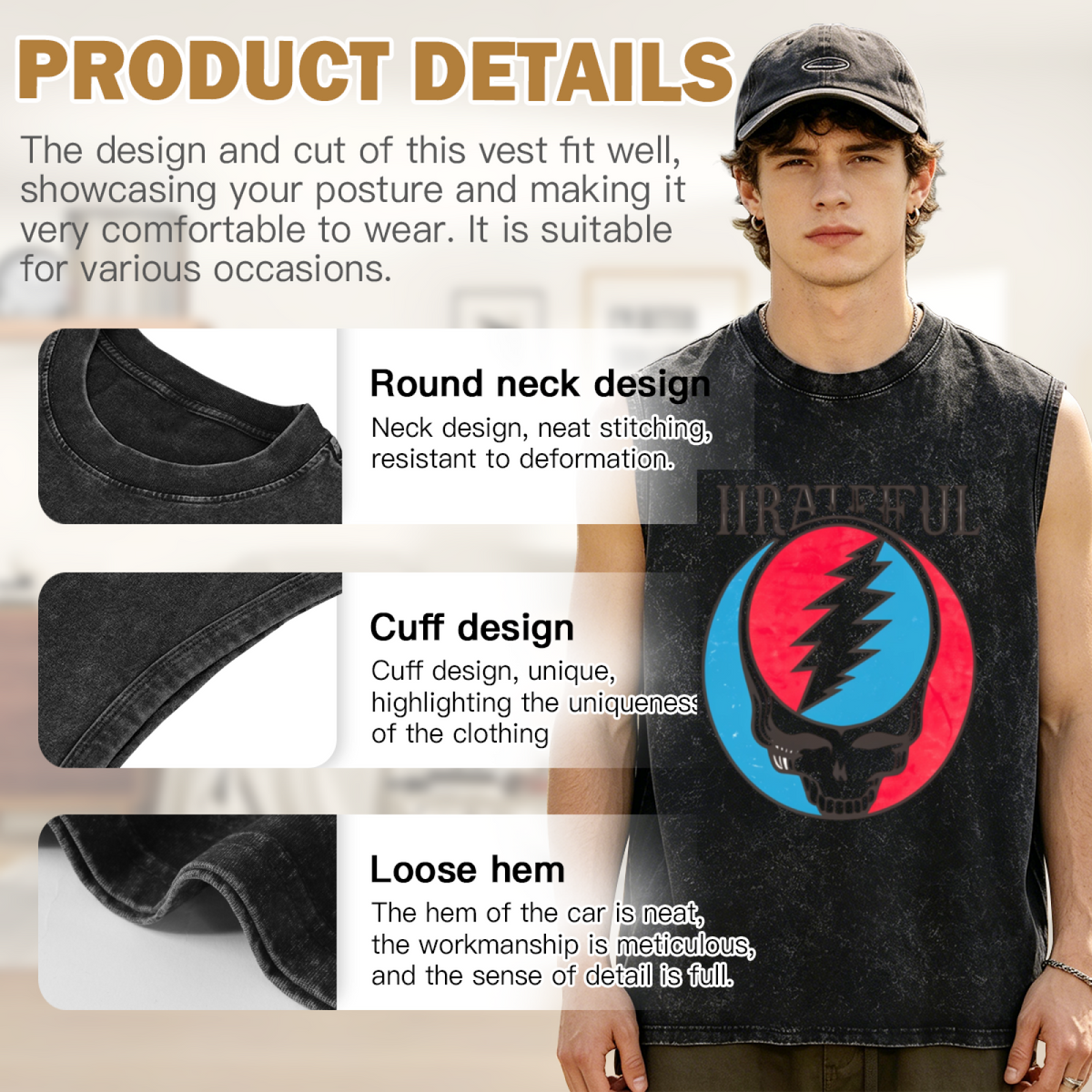 Grateful Dead washed graphic tank top with Cornell Spring Tour '77 Ringer graphic