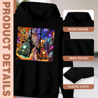 Feature collage for the men's Scooter Portal Commute hoodie: hood shape, pouch pocket and cuff finishing