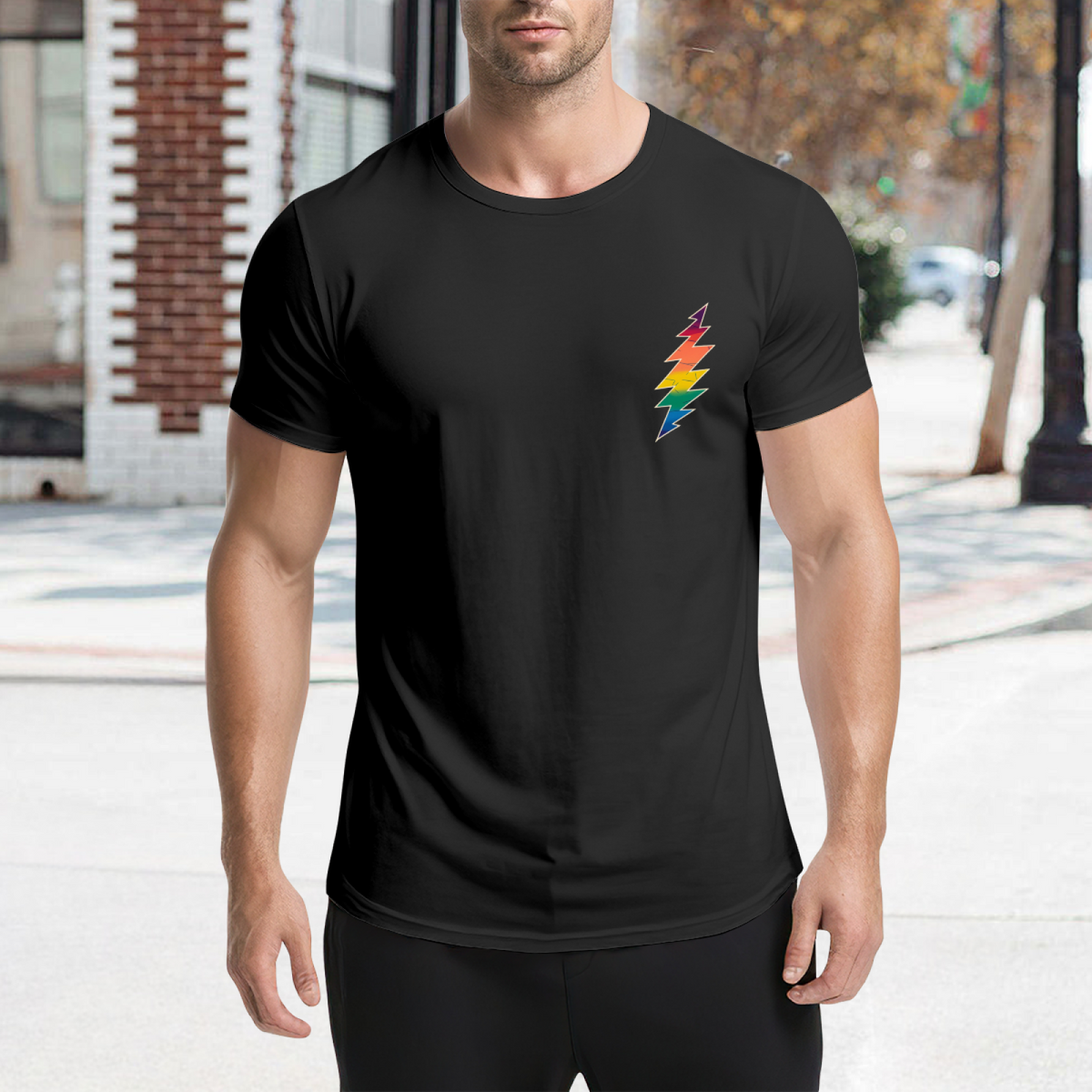 Grateful Dead Blue with a colorful Lightning Bolt design on a white background graphic T-shirt product image