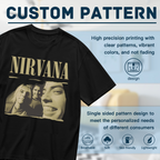 Nirvana Vintage Band Photo Graphic T-Shirt for Men — product design preview of the artwork; the vintage band portrait has a sepia-toned appearance