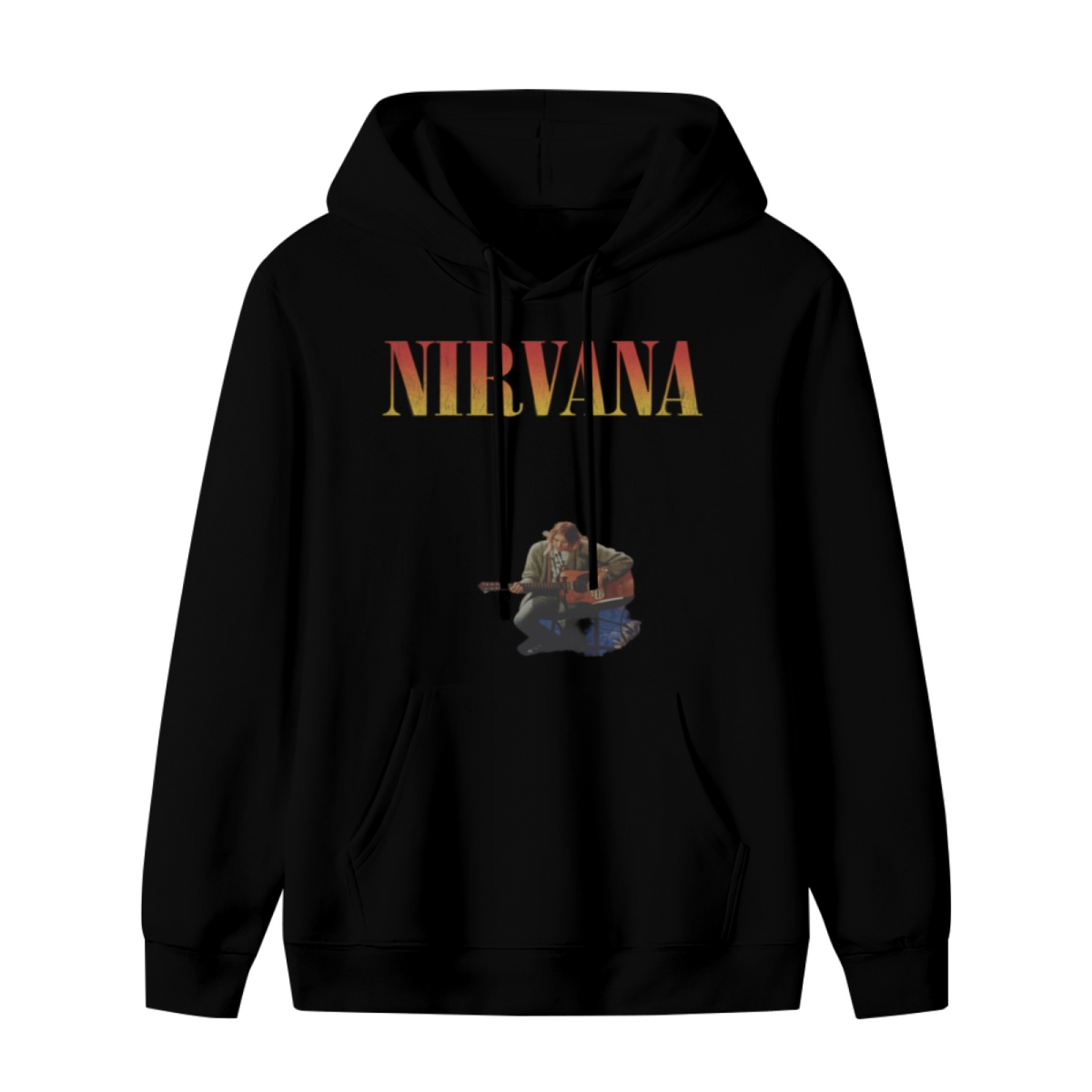 Nirvana Acoustic Guitar Photo Hoodie, product image featuring the acoustic guitar, up close design