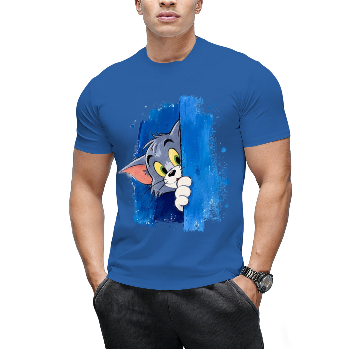 Tom Cat Winking Smirk Blue Paint Graphic Sweatshirt