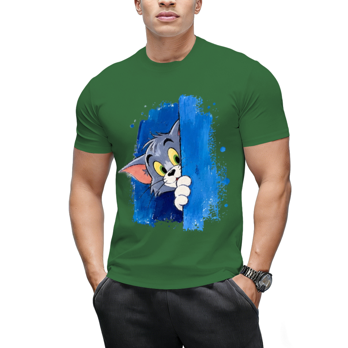 Tom Cat Winking Smirk Blue Paint Graphic Sweatshirt