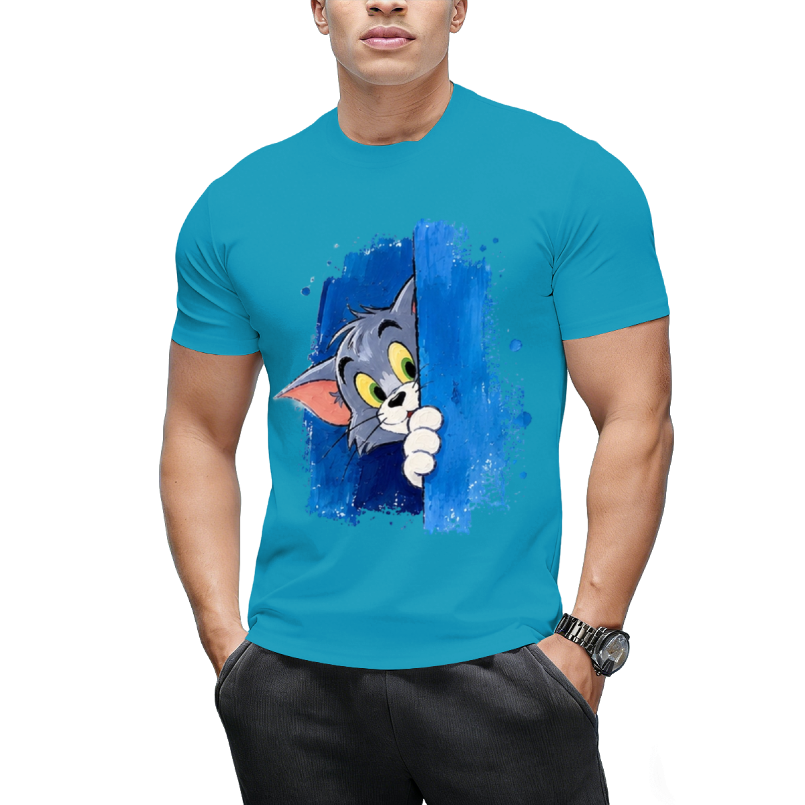 Tom Cat Winking Smirk Blue Paint Graphic Sweatshirt