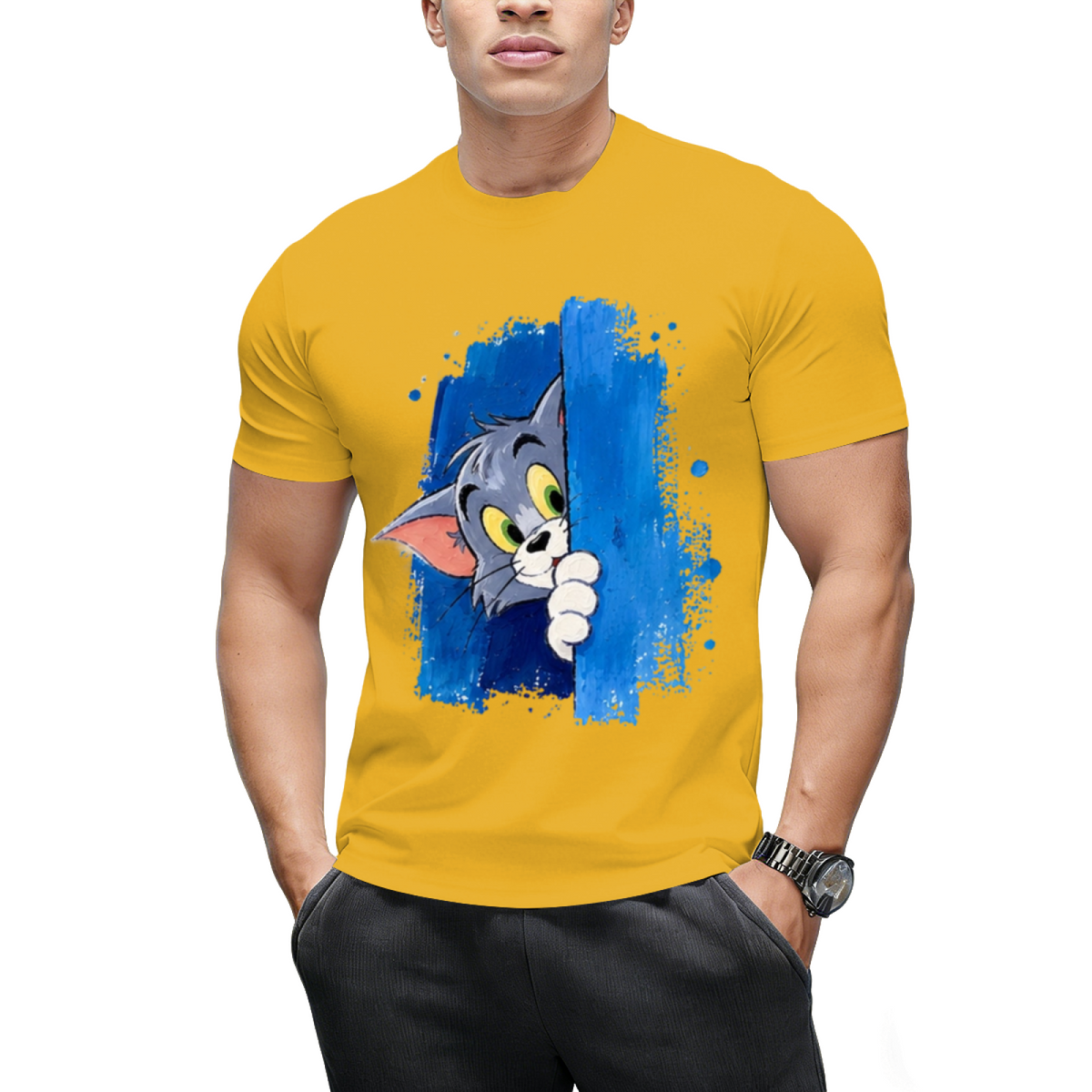 Tom Cat Winking Smirk Blue Paint Graphic Sweatshirt