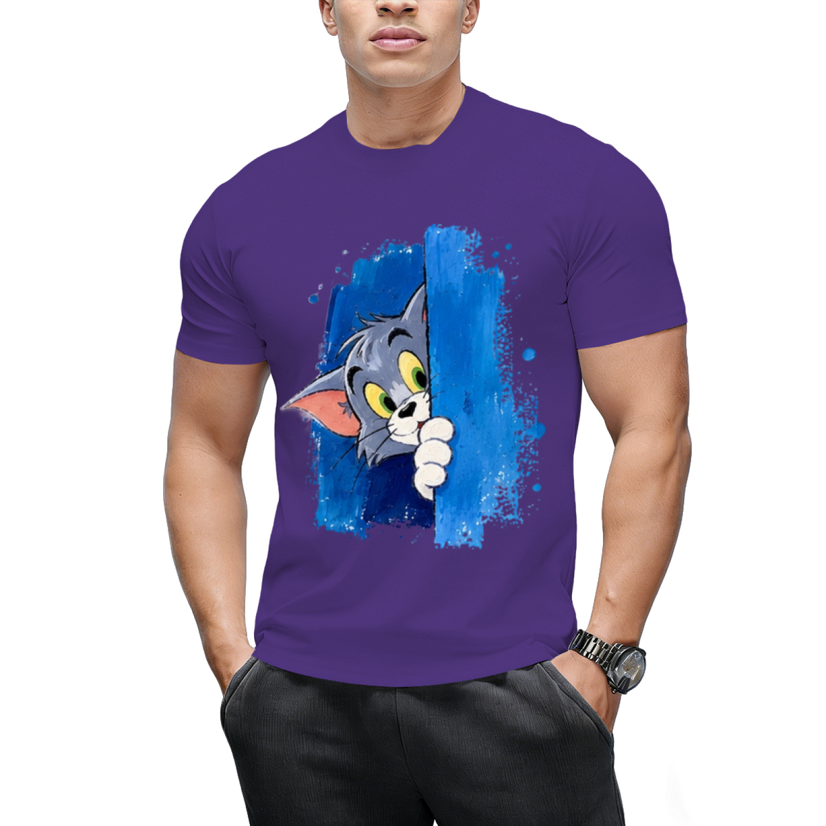 Tom Cat Winking Smirk Blue Paint Graphic Sweatshirt
